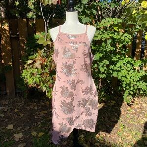 Light Pink Ardene Fit and Flare Dress with Gold Foil Rose Print Size XL